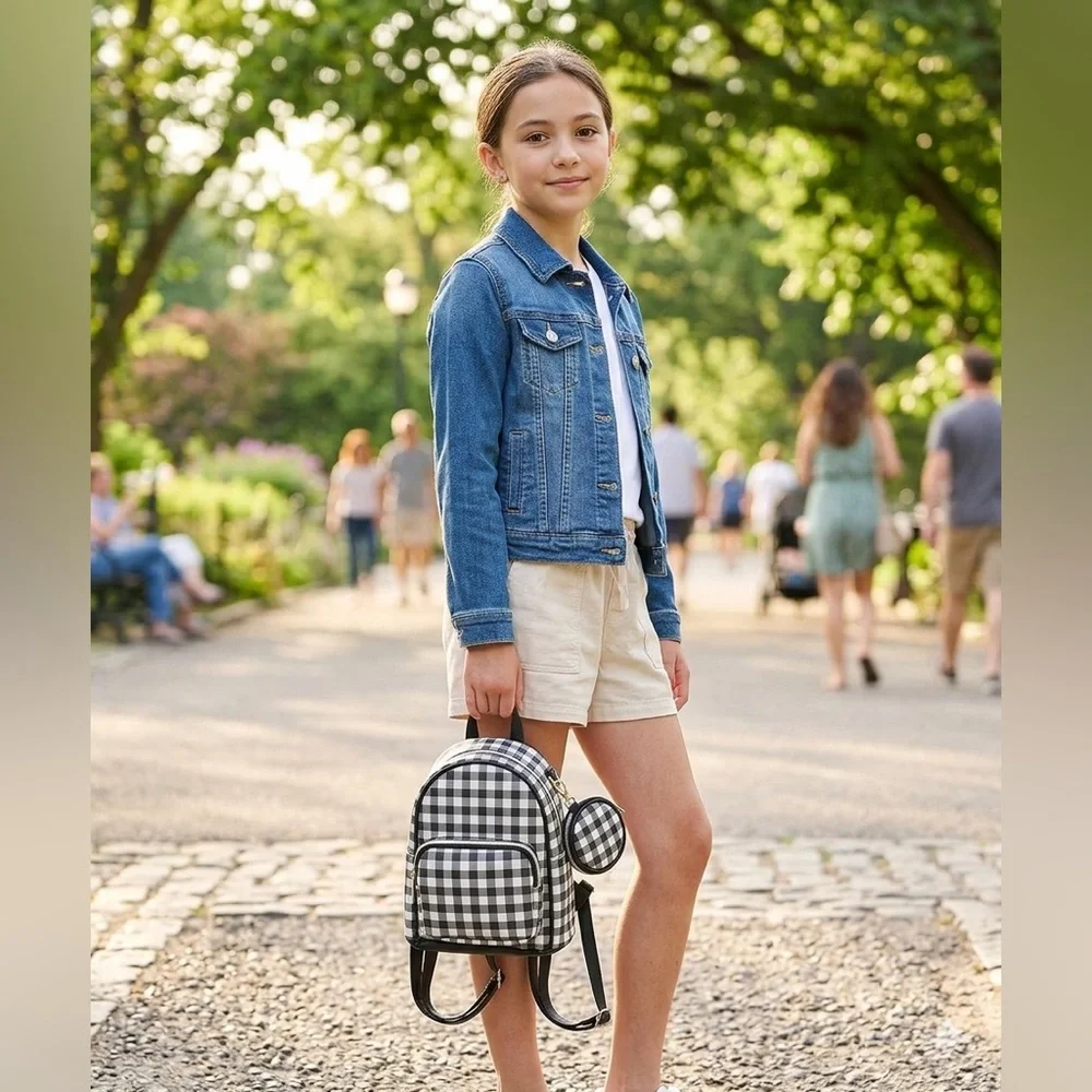 ☀️🖤Black & White Gingham Mini Backpack w/ Matching Coin Purse | NWT 🖤✨